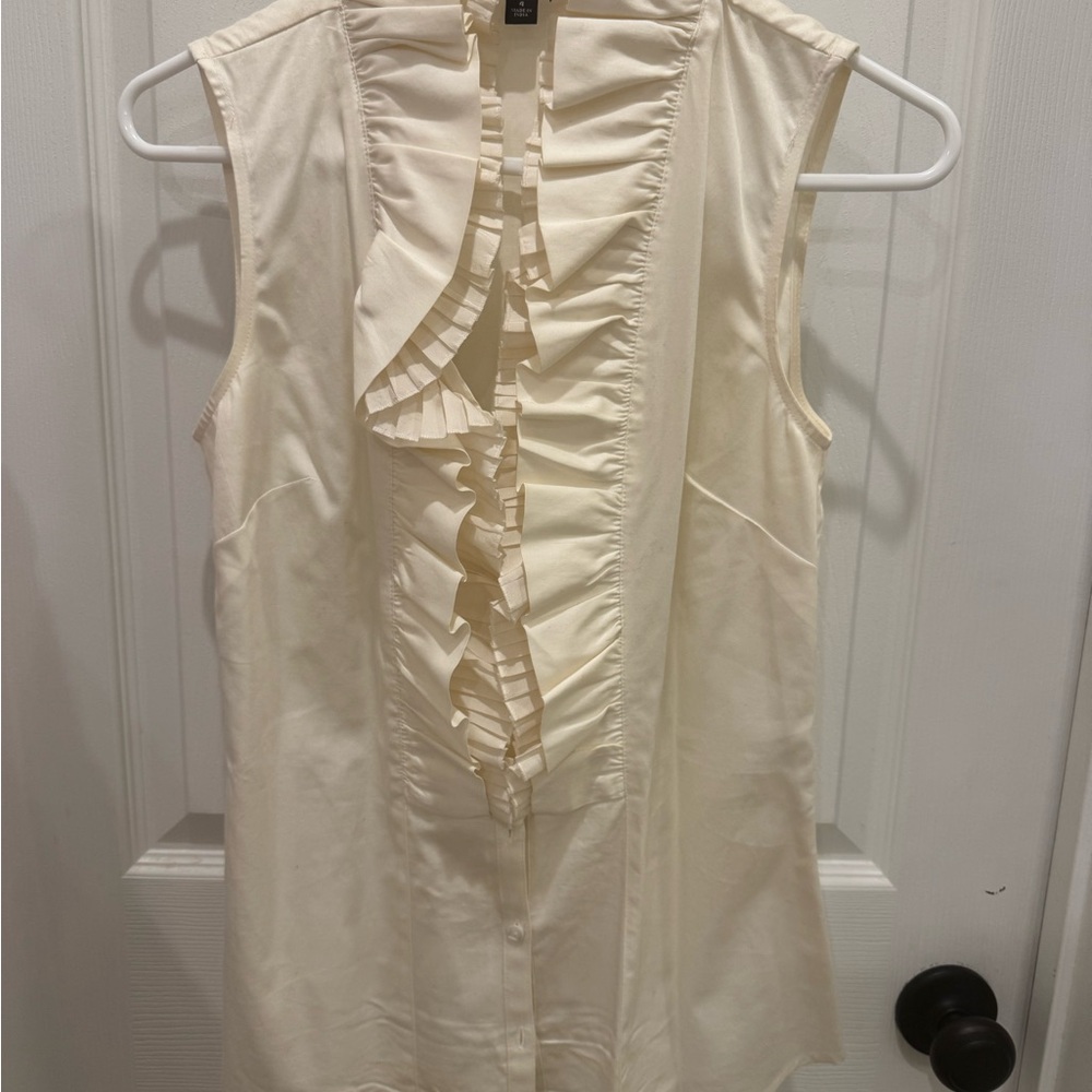 Ann Taylor Cream Ruffled Bib Collar Blouse